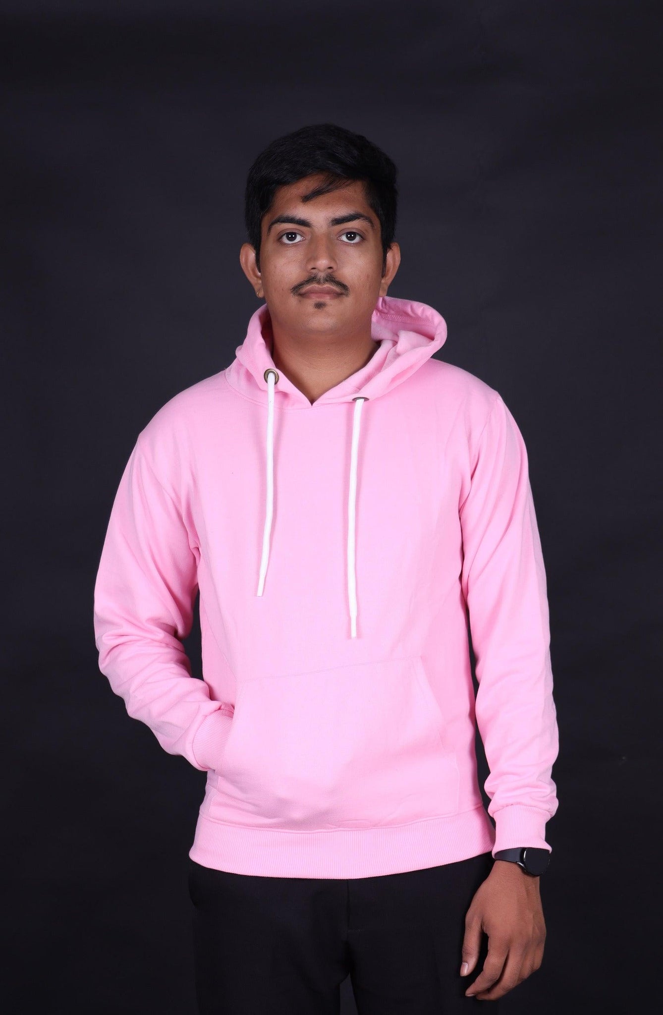 Light Pink Plain Color Trendy Hoodie - Aadhitri