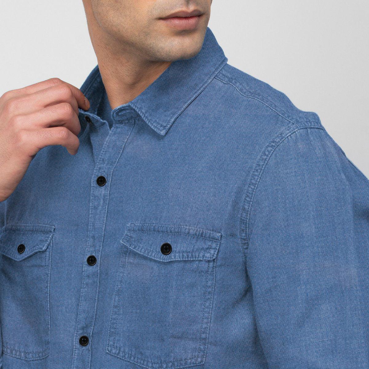 Men Blue Full Sleeves Denim Shirt - Aadhitri