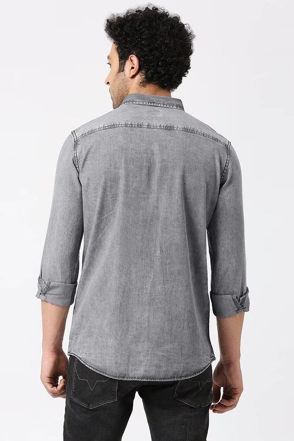Men Gray Full Sleeves Denim Shirt - Aadhitri